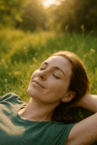 AFBEELDING VAN VROUW IN GRAS